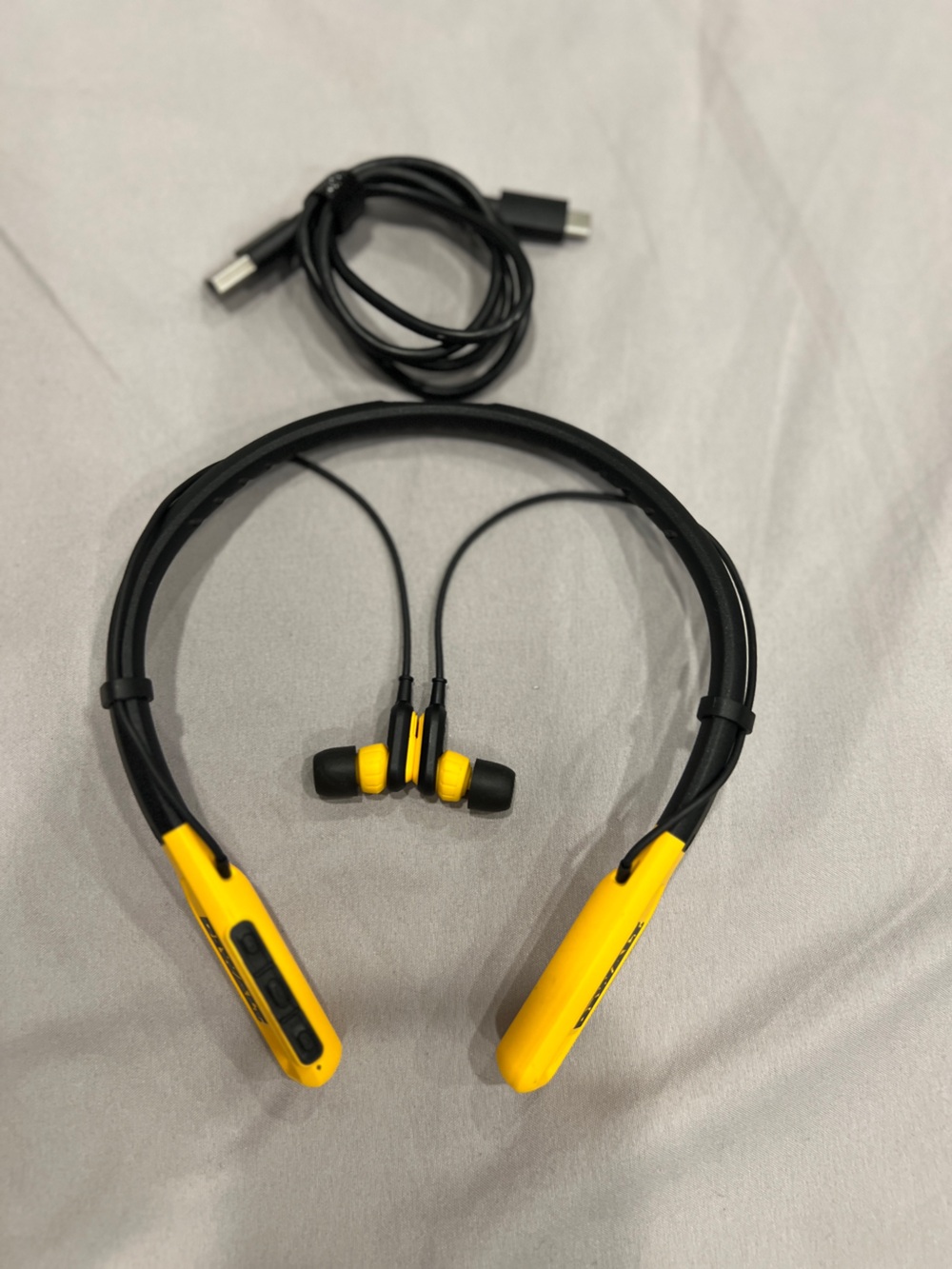 Yellow Wireless Neckband Earbuds with Inline Controls
